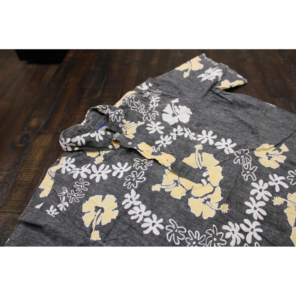 Reyn Spooner Hawaiian Shirt Mens 2XL Gray Yellow Floral Phil Edwards Cotton